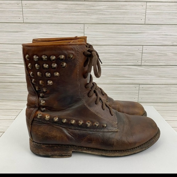Bed Stu Cobbler Series Studded Distressed Brown Leather Lace Up Boots Size 9 - Picture 13 of 13